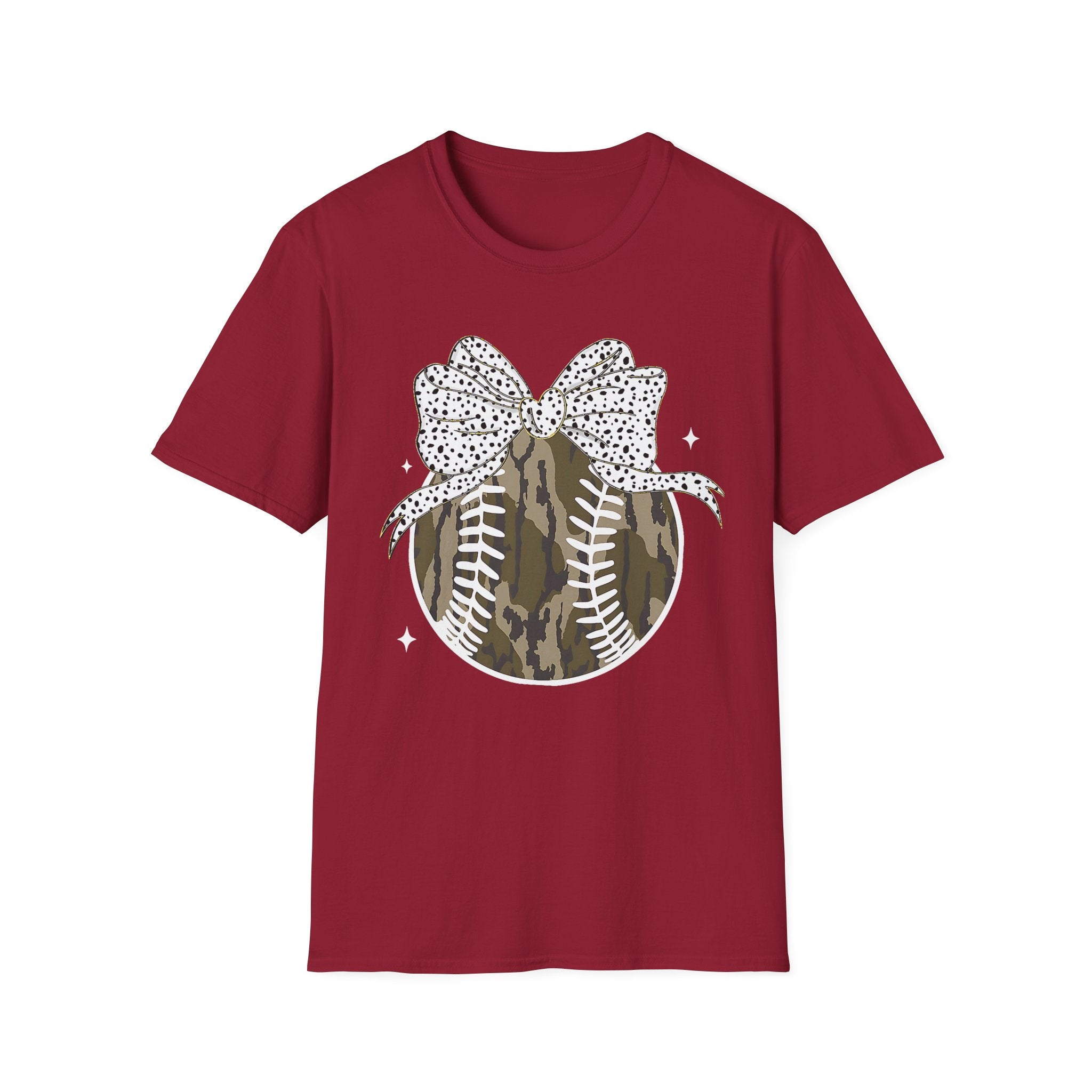 Camo Softball Bow T-Shirt — Camo Baseball/Softball Graphic Tee
