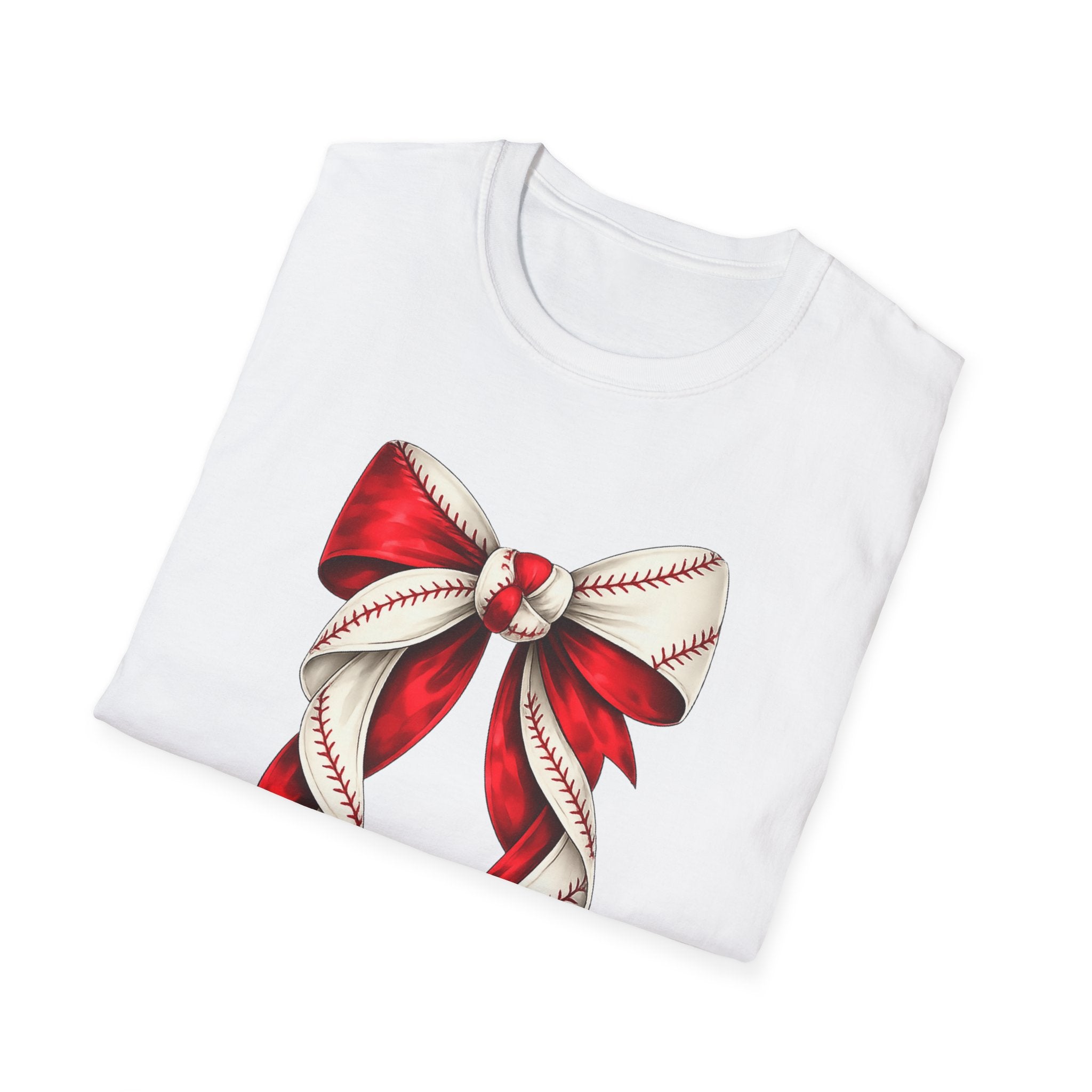 Baseball Bow T-Shirt — Vintage Red Ribbon Softball Fan Tee