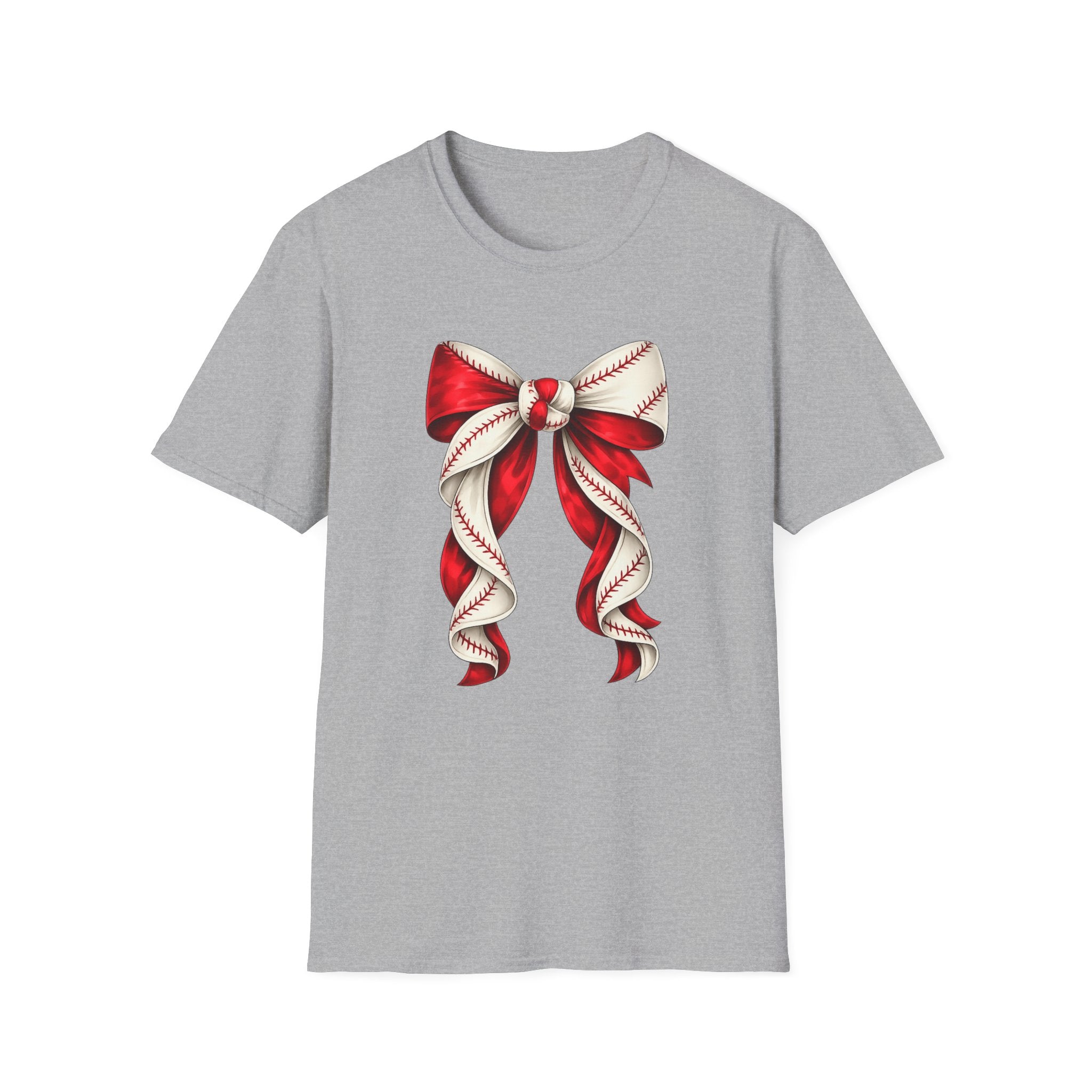 Baseball Bow T-Shirt — Vintage Red Ribbon Softball Fan Tee
