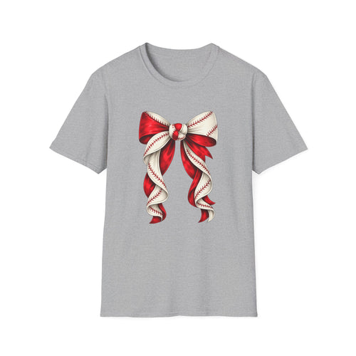 Baseball Bow T-Shirt — Vintage Red Ribbon Softball Fan Tee
