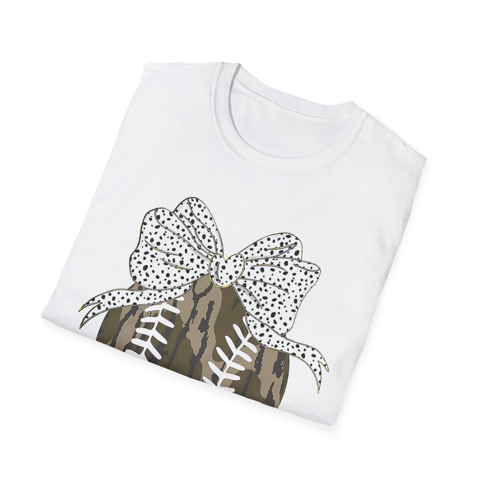 Camo Softball Bow T-Shirt — Camo Baseball/Softball Graphic Tee