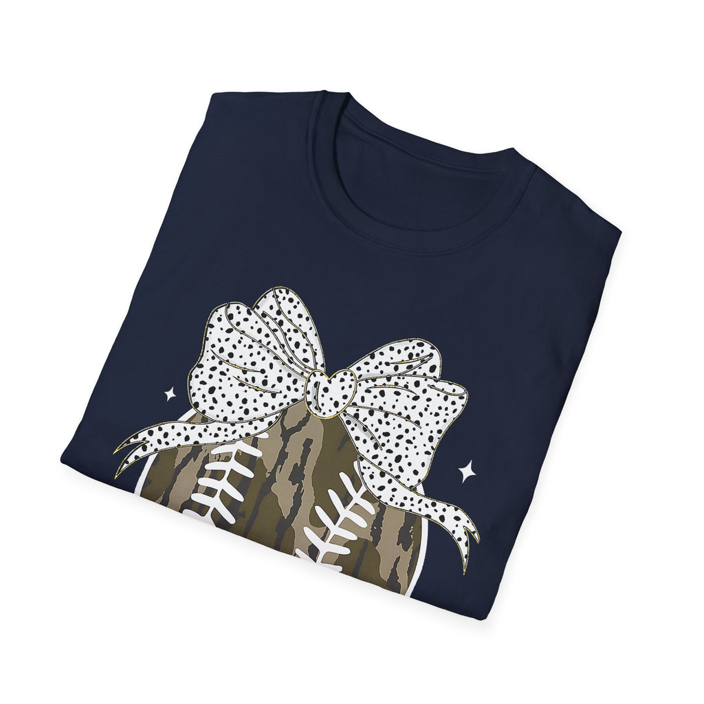 Camo Softball Bow T-Shirt — Camo Baseball/Softball Graphic Tee