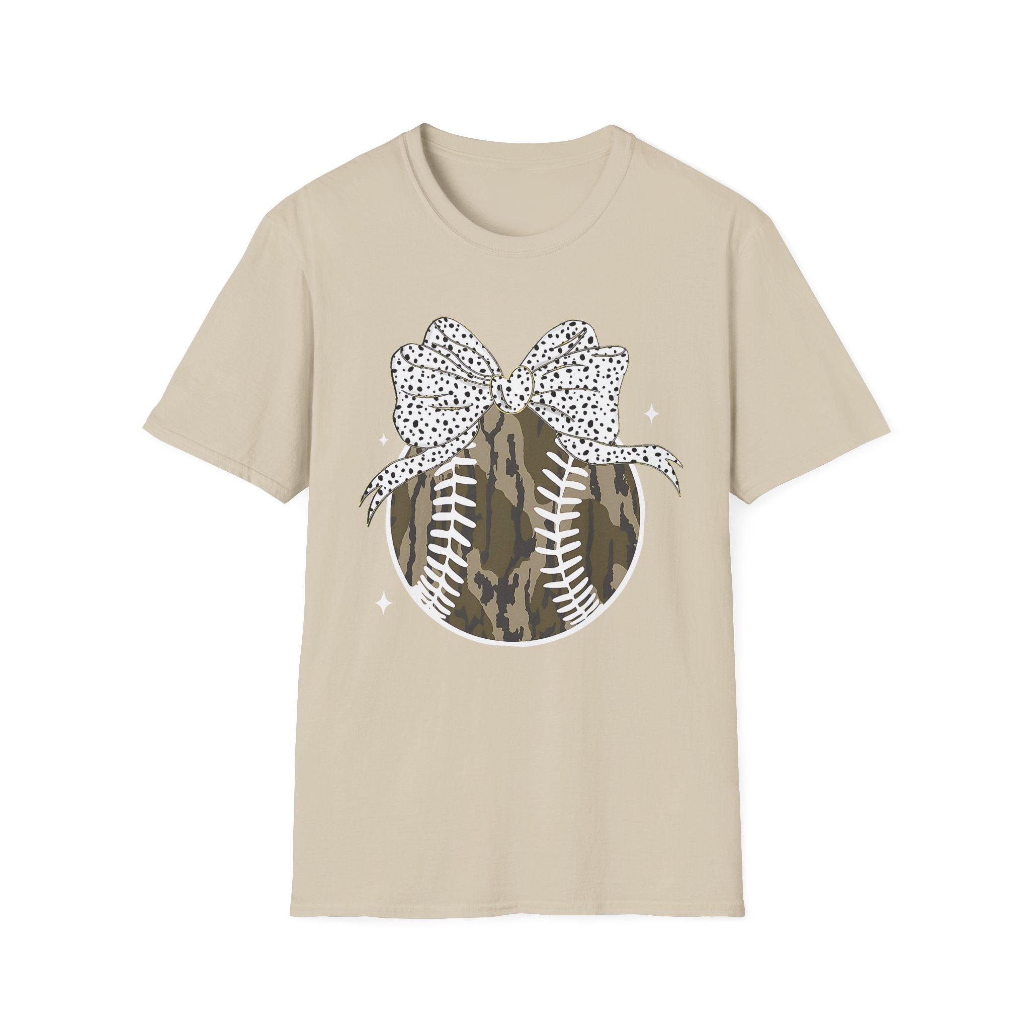 Camo Softball Bow T-Shirt — Camo Baseball/Softball Graphic Tee
