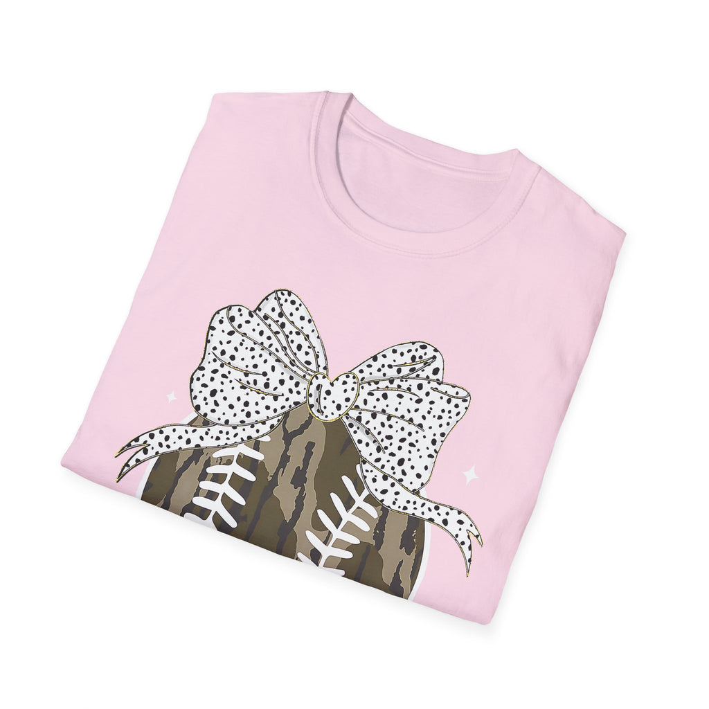 Camo Softball Bow T-Shirt — Camo Baseball/Softball Graphic Tee
