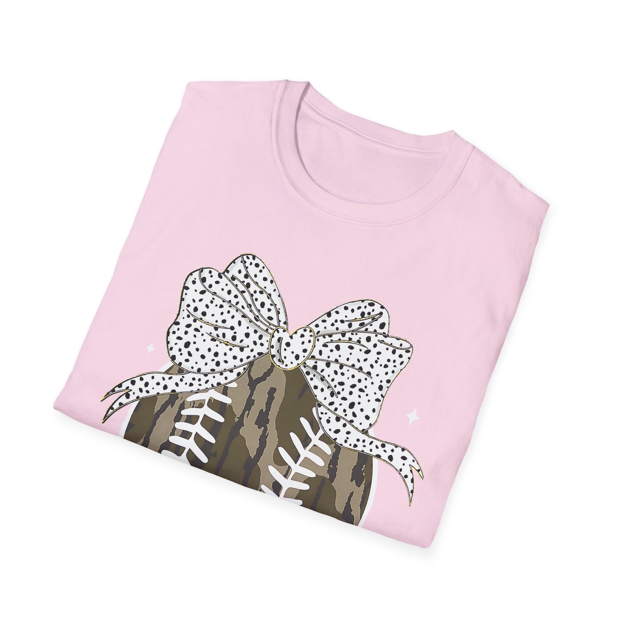 Camo Softball Bow T-Shirt — Camo Baseball/Softball Graphic Tee