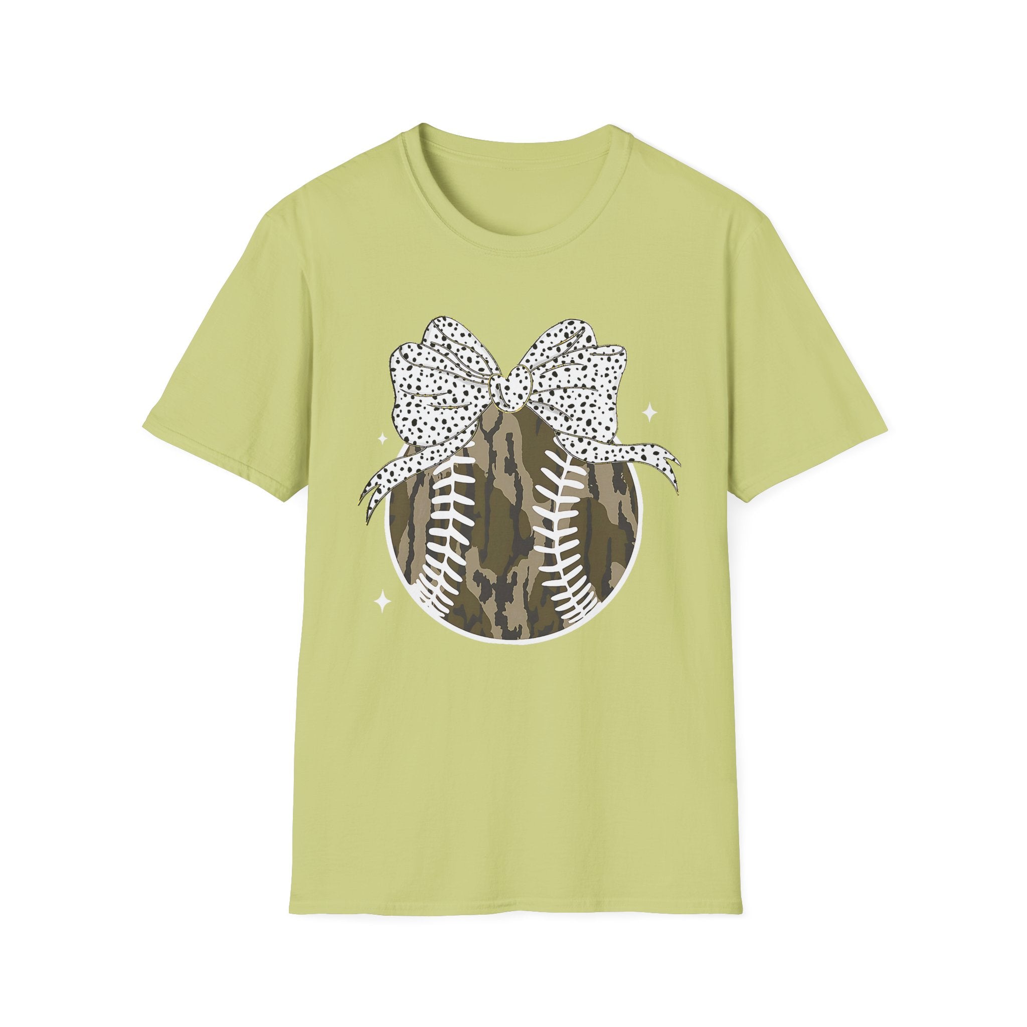 Camo Softball Bow T-Shirt — Camo Baseball/Softball Graphic Tee