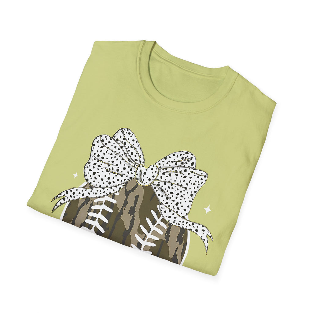 Camo Softball Bow T-Shirt — Camo Baseball/Softball Graphic Tee