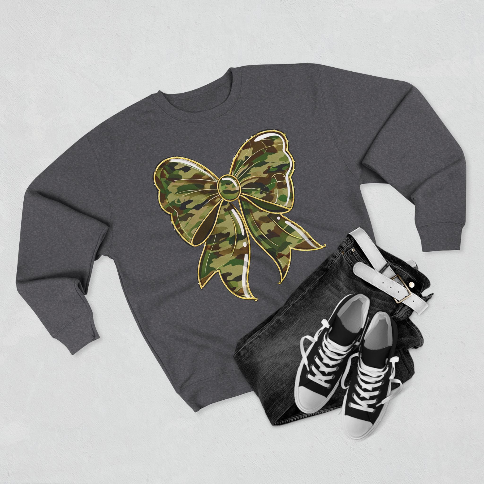 Camo Bow Sweatshirt — Military Camouflage Bow Graphic Crewneck