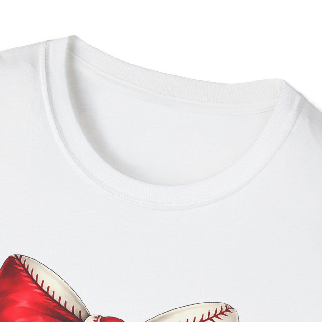 Baseball Bow T-Shirt — Vintage Red Ribbon Softball Fan Tee