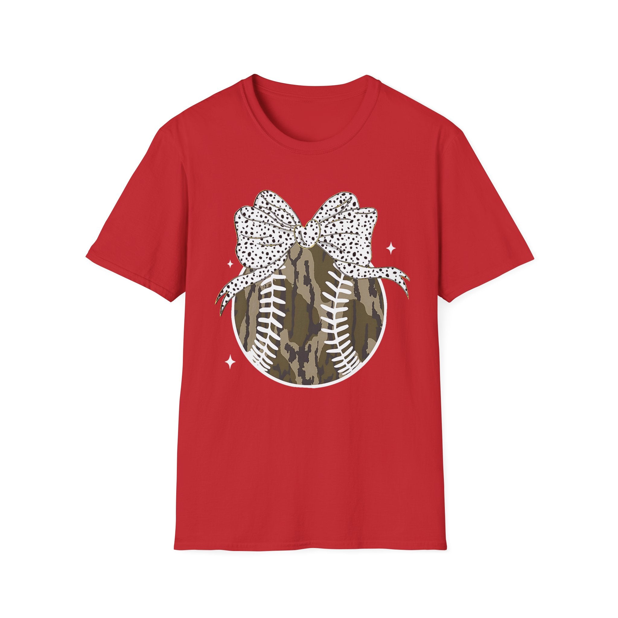 Camo Softball Bow T-Shirt — Camo Baseball/Softball Graphic Tee