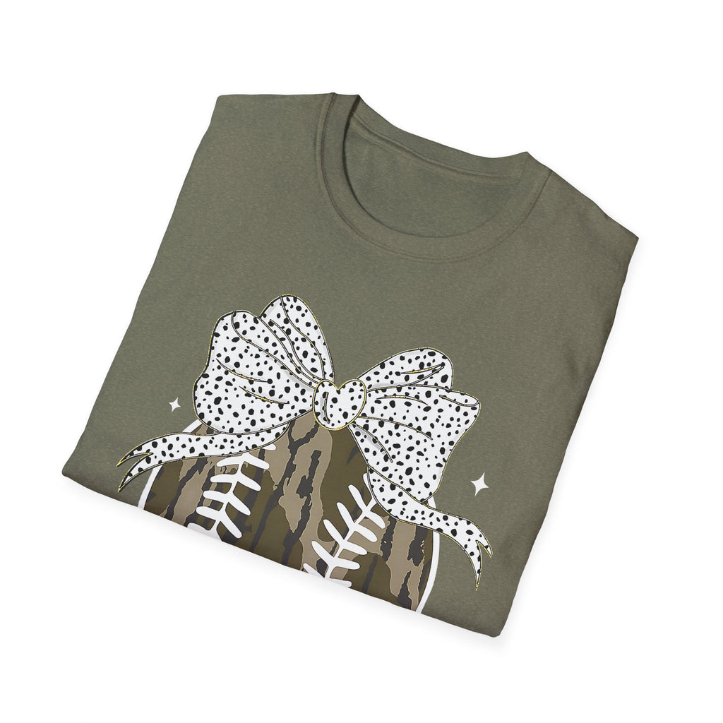 Camo Softball Bow T-Shirt — Camo Baseball/Softball Graphic Tee