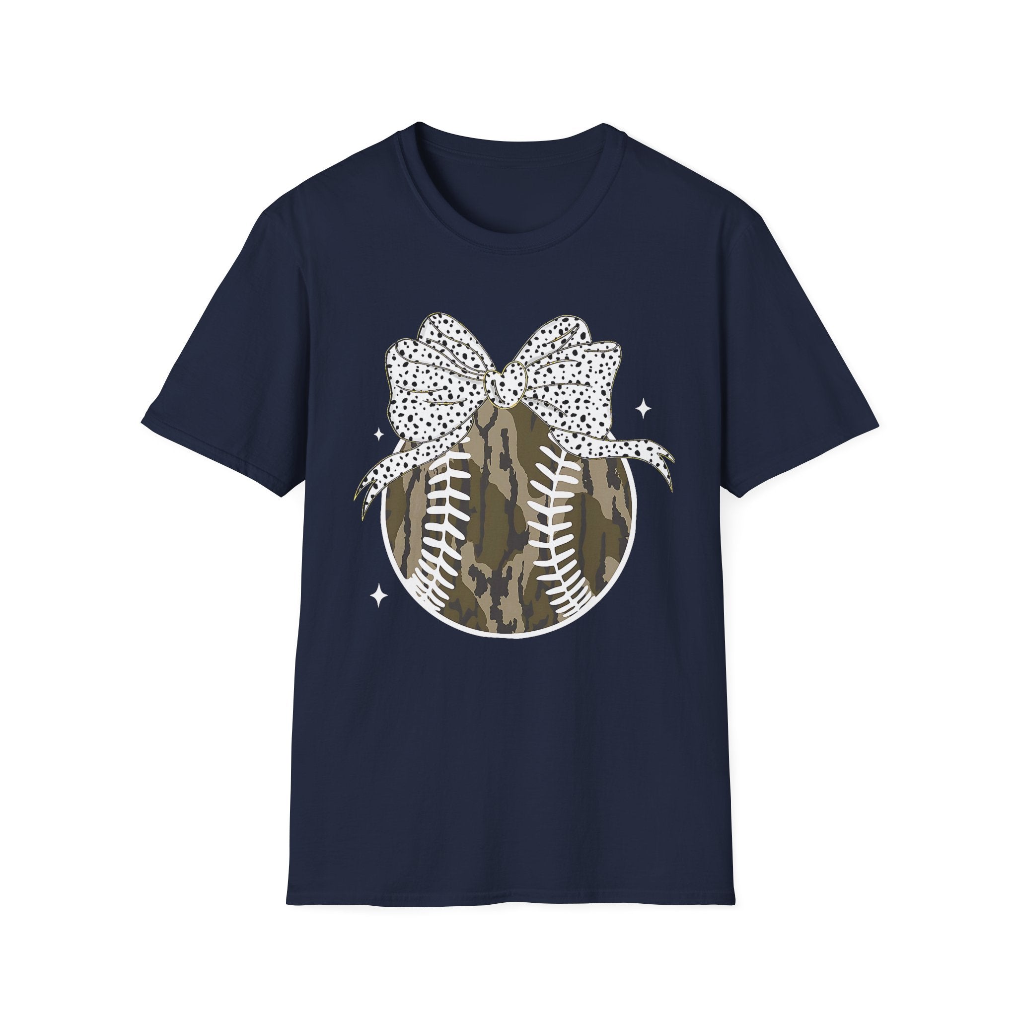Camo Softball Bow T-Shirt — Camo Baseball/Softball Graphic Tee