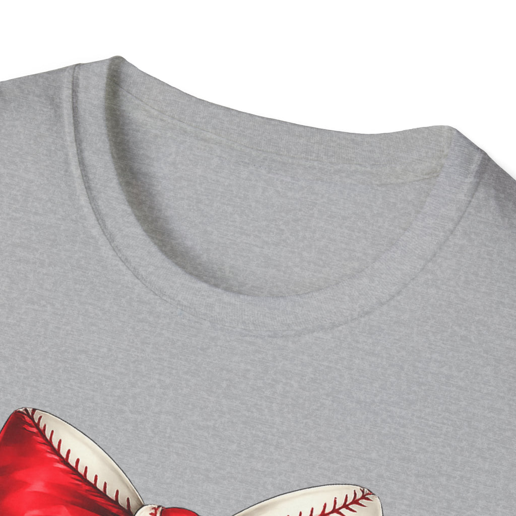 Baseball Bow T-Shirt — Vintage Red Ribbon Softball Fan Tee