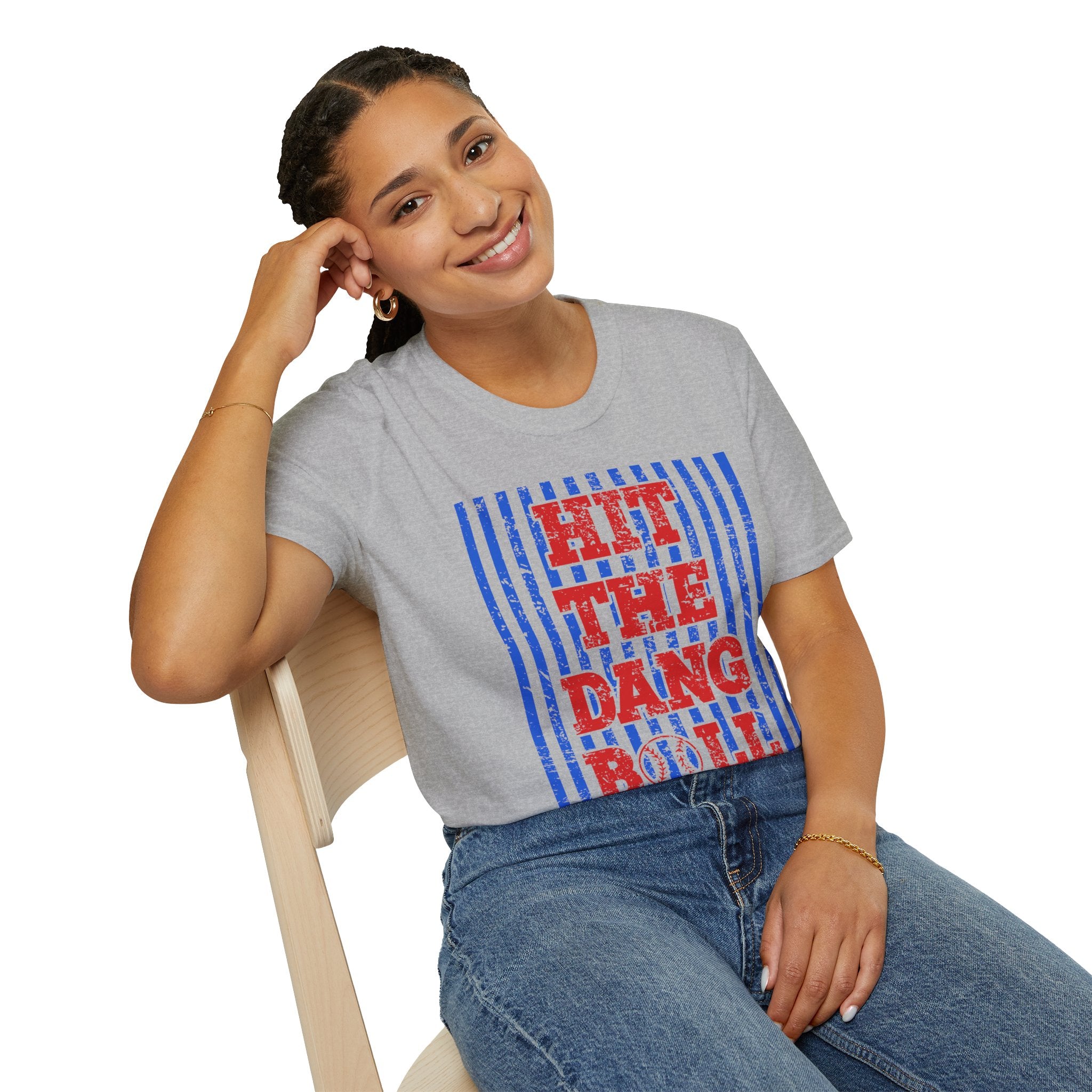 Hit the Dang Ball Baseball T-Shirt — Patriotic Vintage Stripes