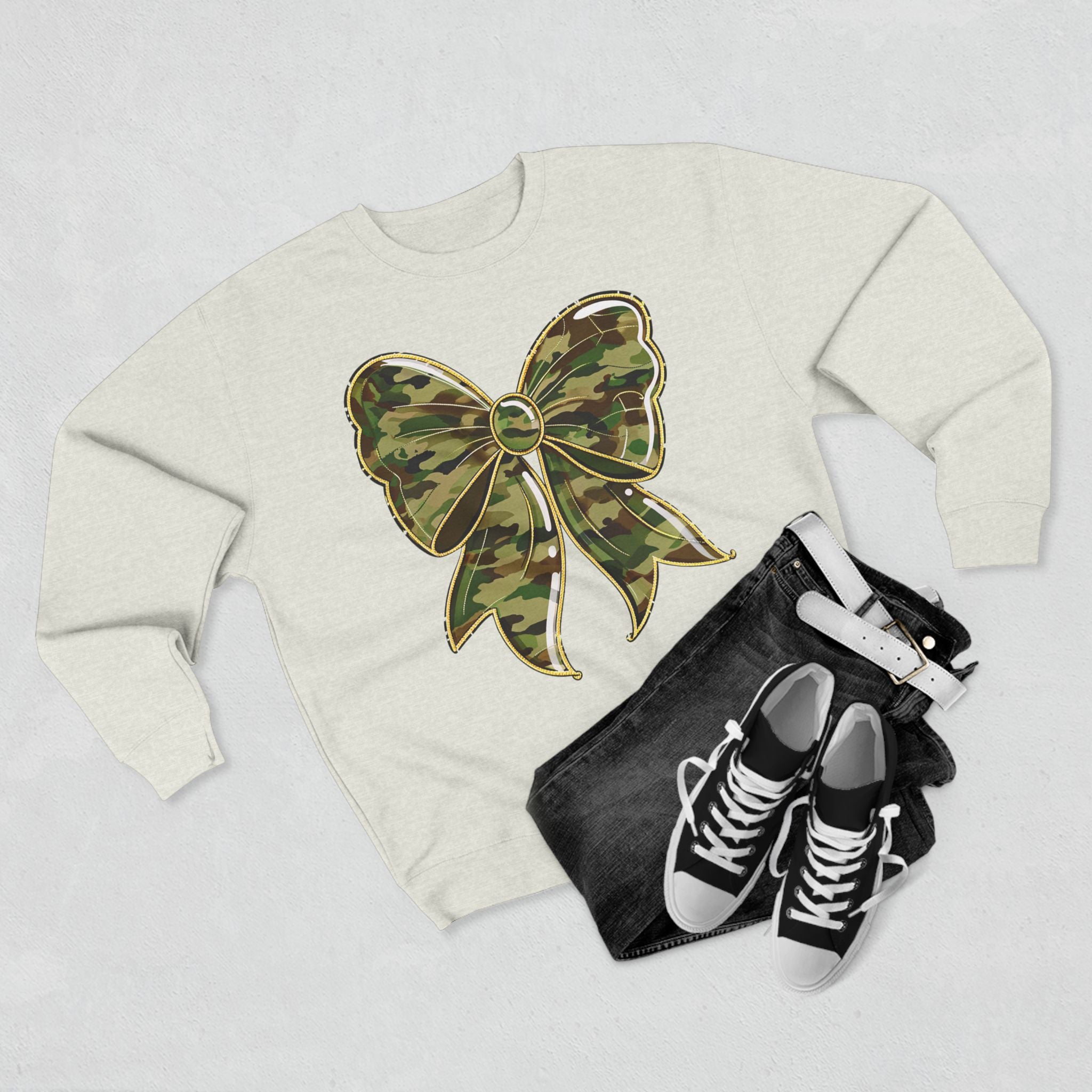 Camo Bow Sweatshirt — Military Camouflage Bow Graphic Crewneck