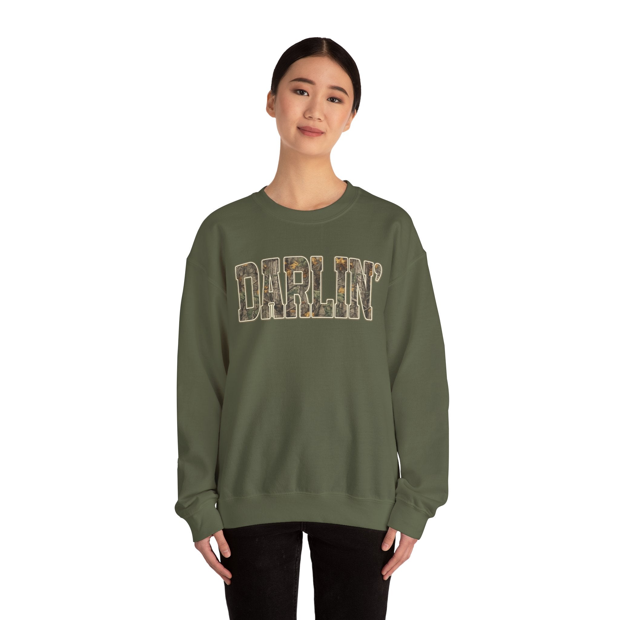 Darlin' Camo Crewneck Sweatshirt – Women's Casual Graphic Pullover