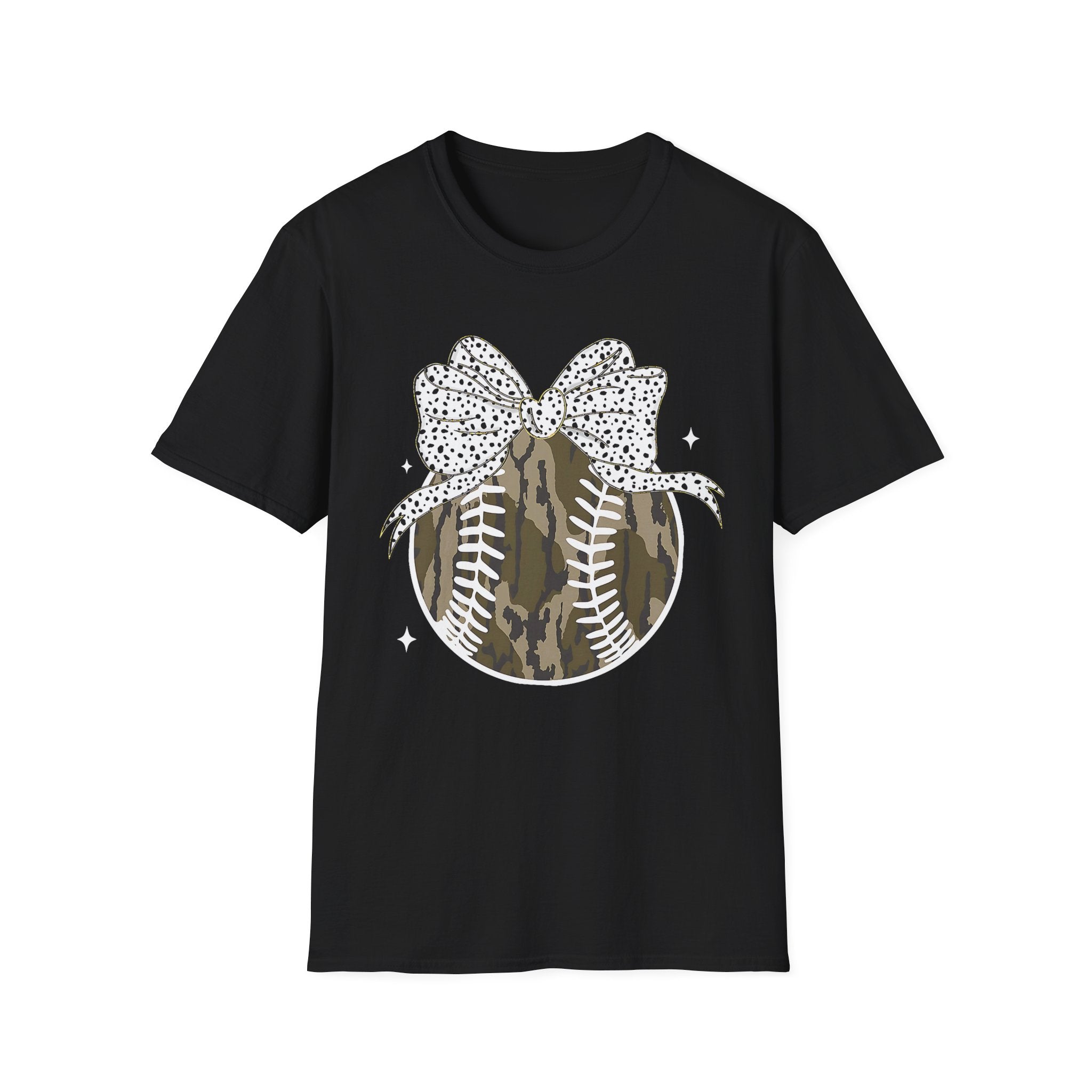 Camo Softball Bow T-Shirt — Camo Baseball/Softball Graphic Tee