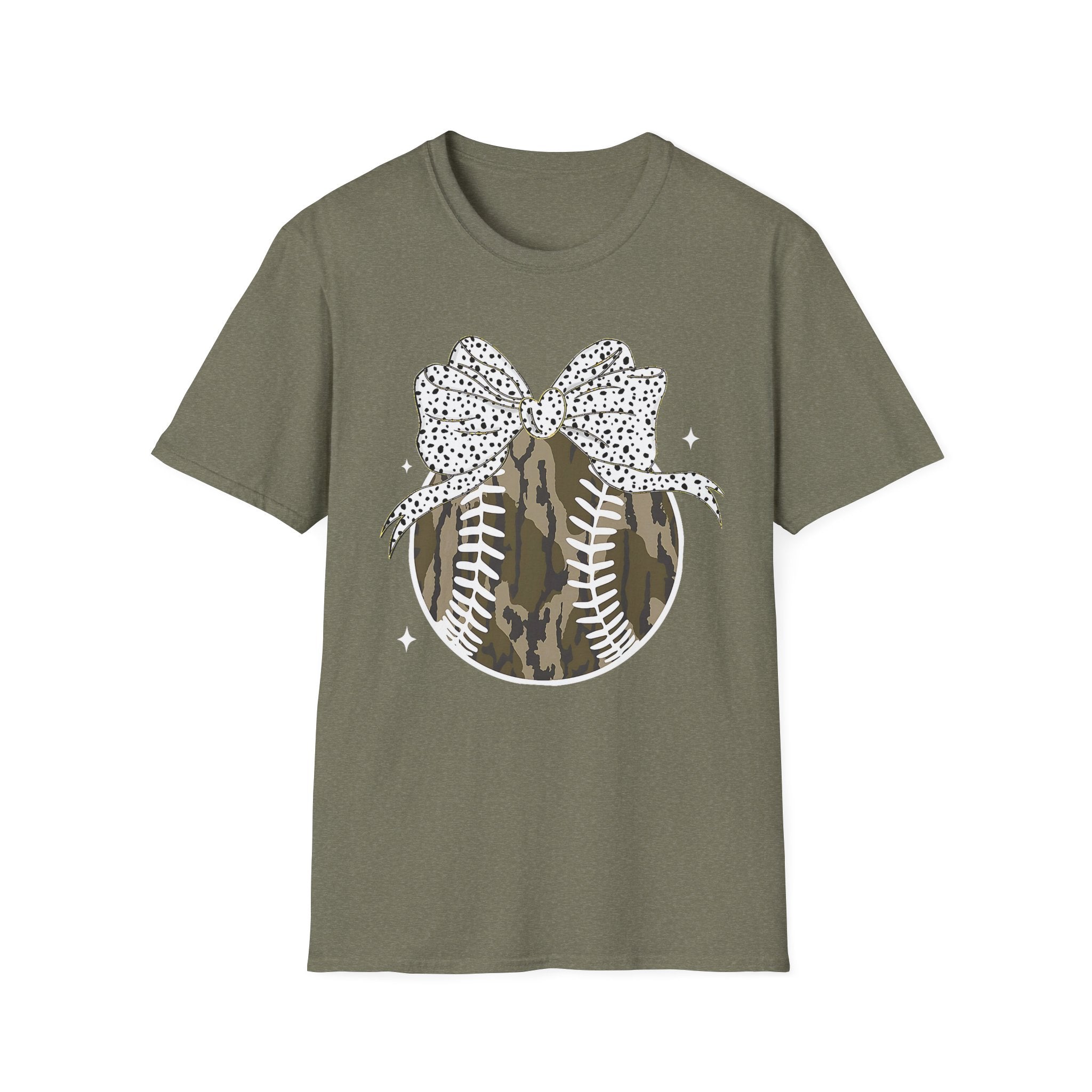 Camo Softball Bow T-Shirt — Camo Baseball/Softball Graphic Tee