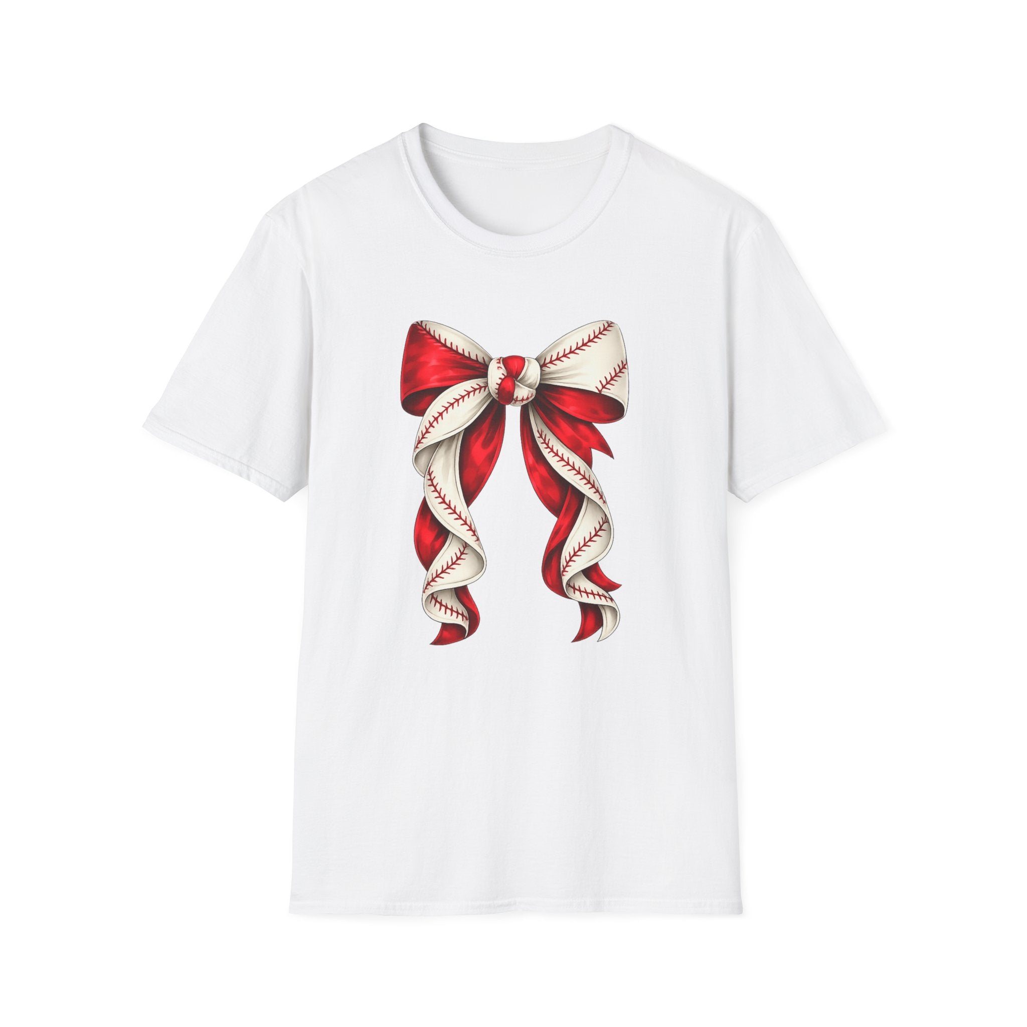 Baseball Bow T-Shirt — Vintage Red Ribbon Softball Fan Tee