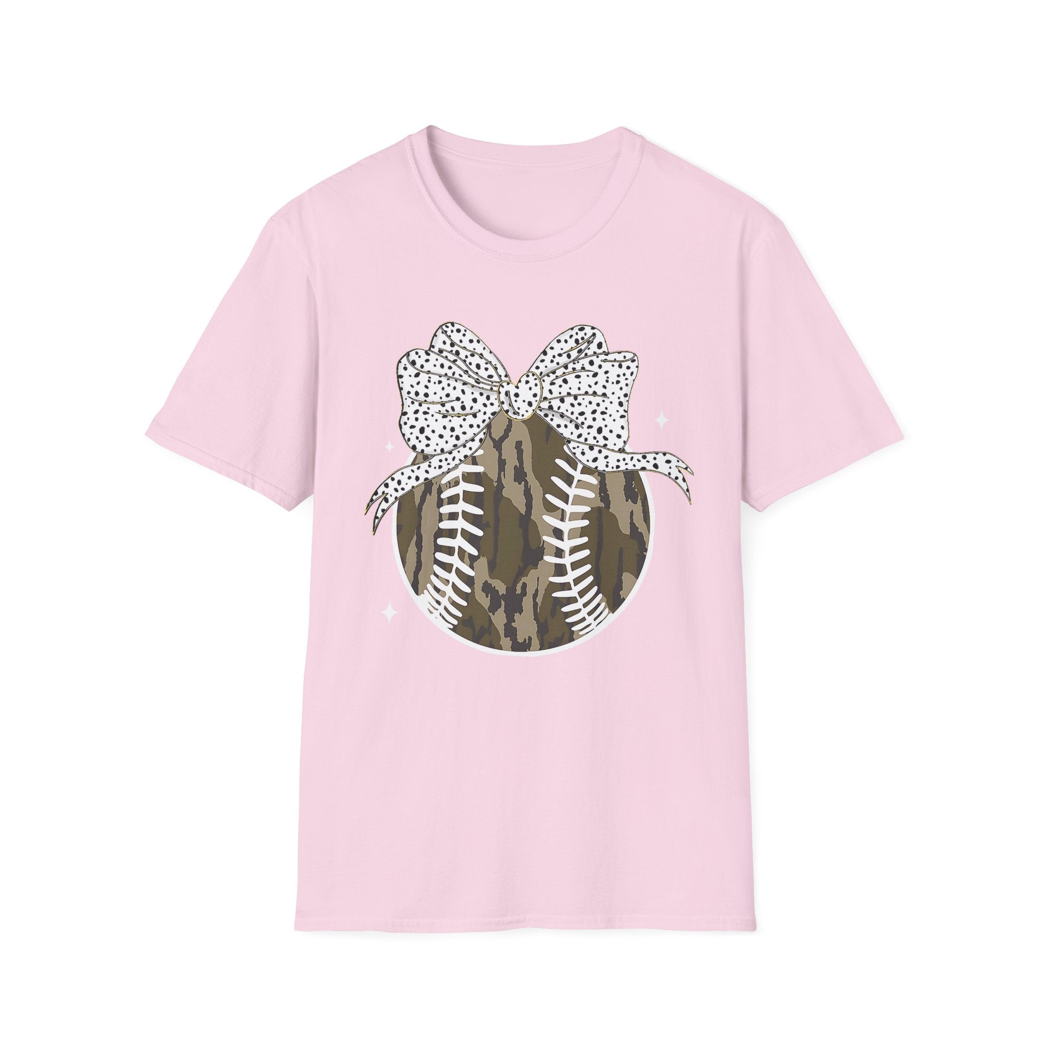 Camo Softball Bow T-Shirt — Camo Baseball/Softball Graphic Tee