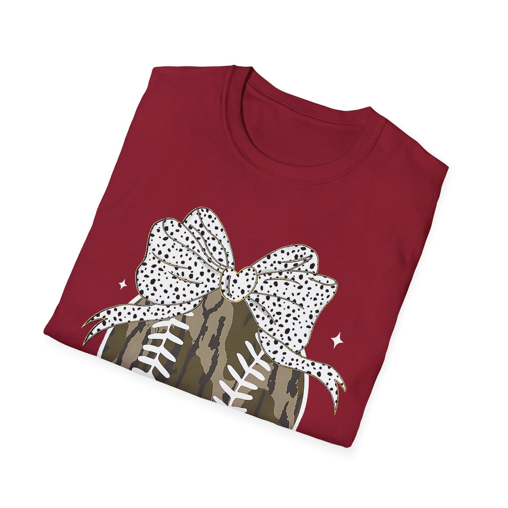 Camo Softball Bow T-Shirt — Camo Baseball/Softball Graphic Tee