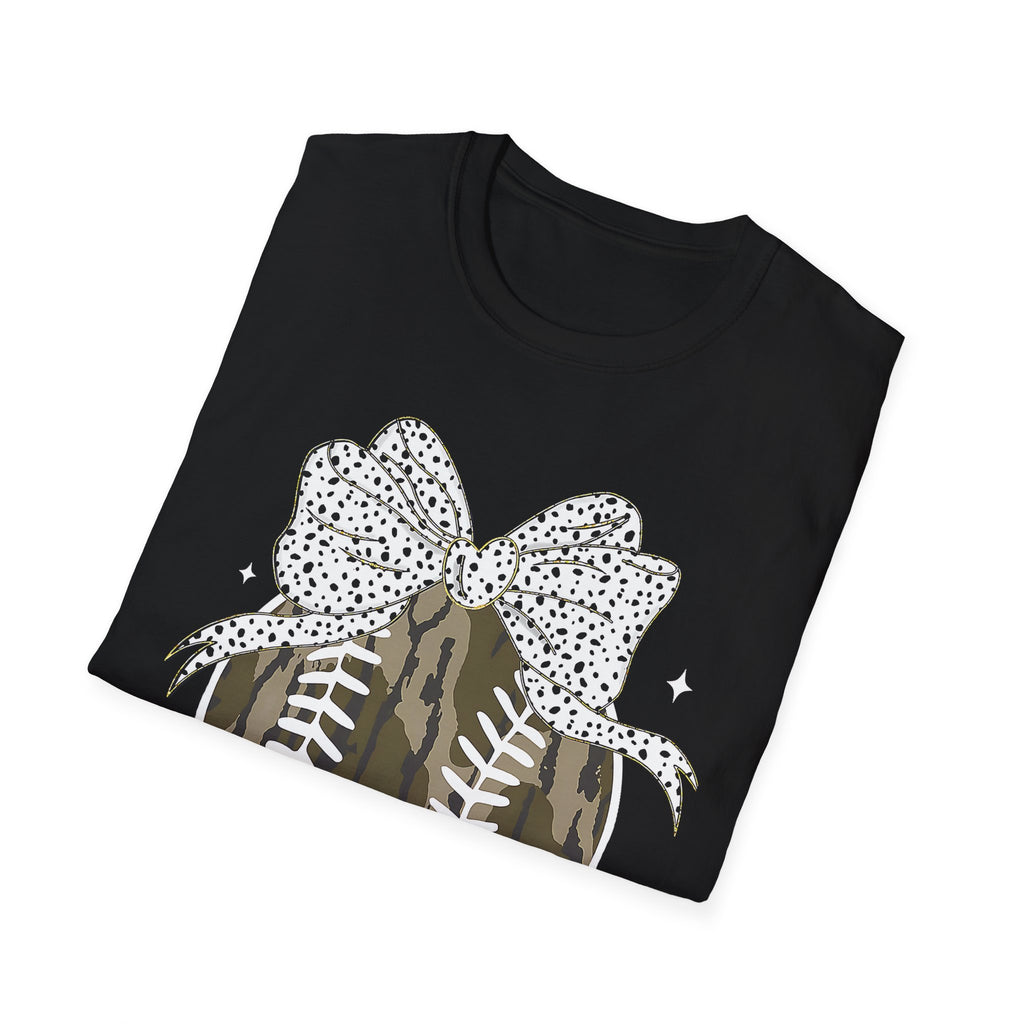 Camo Softball Bow T-Shirt — Camo Baseball/Softball Graphic Tee