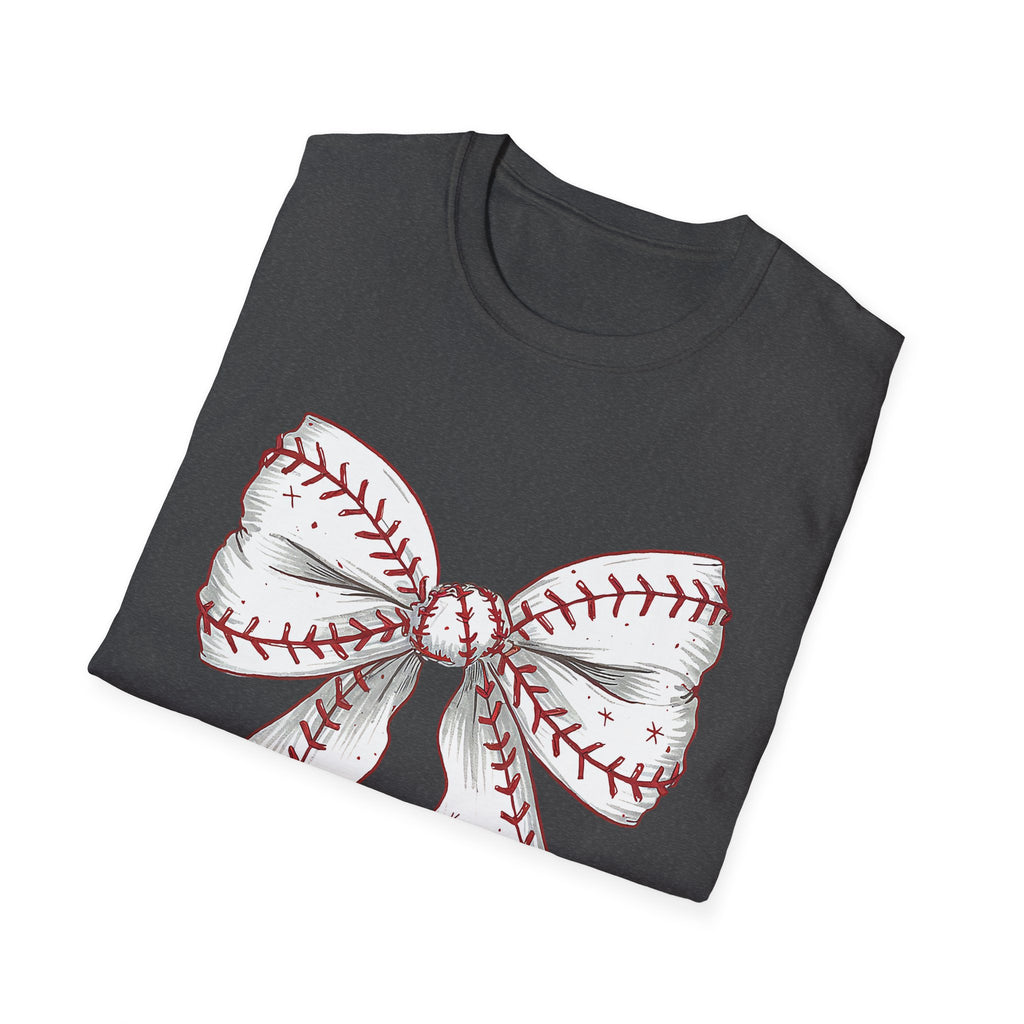Baseball Stitch Bow T-Shirt — Cute Softball/Baseball Bow Tee for Players & Fans