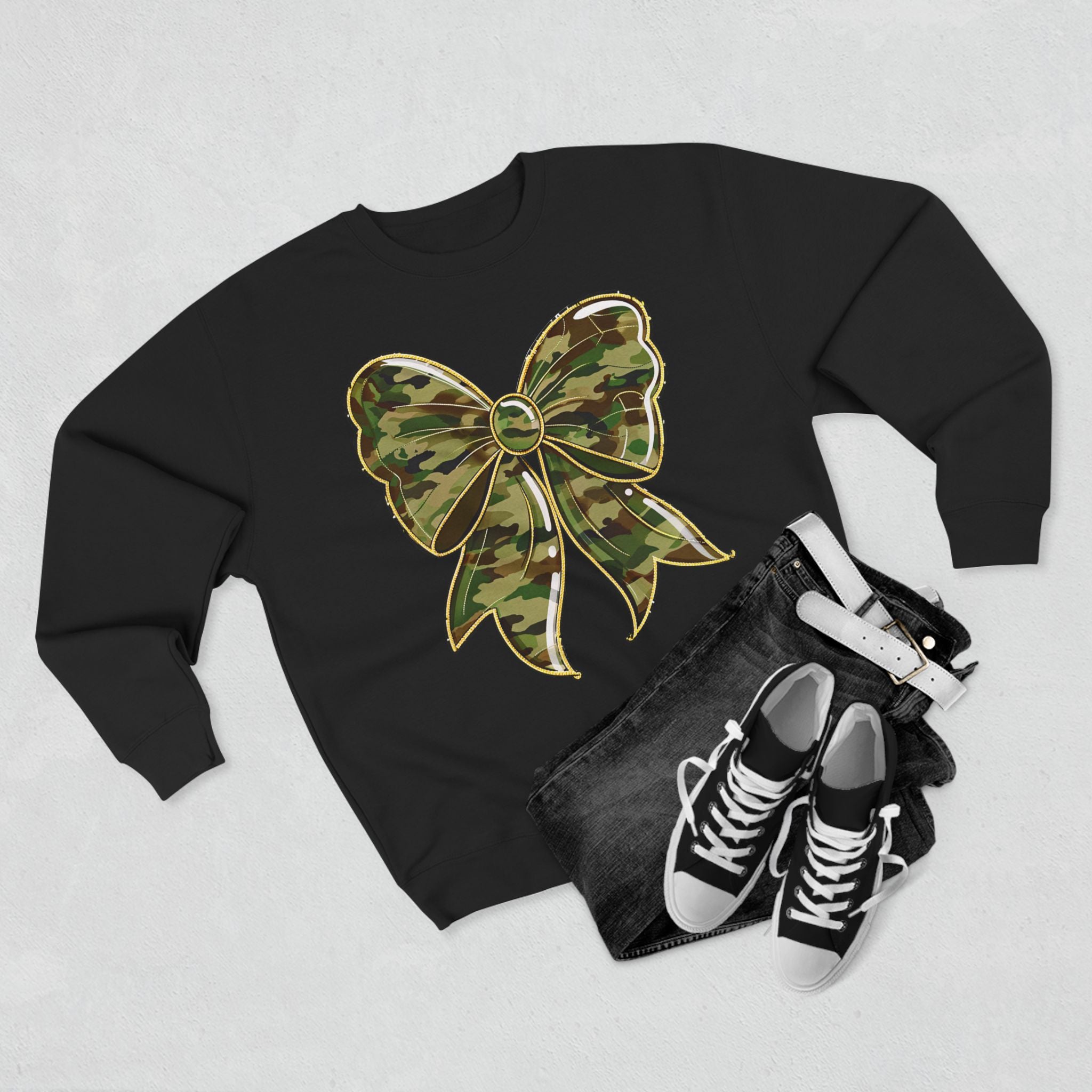 Camo Bow Sweatshirt — Military Camouflage Bow Graphic Crewneck