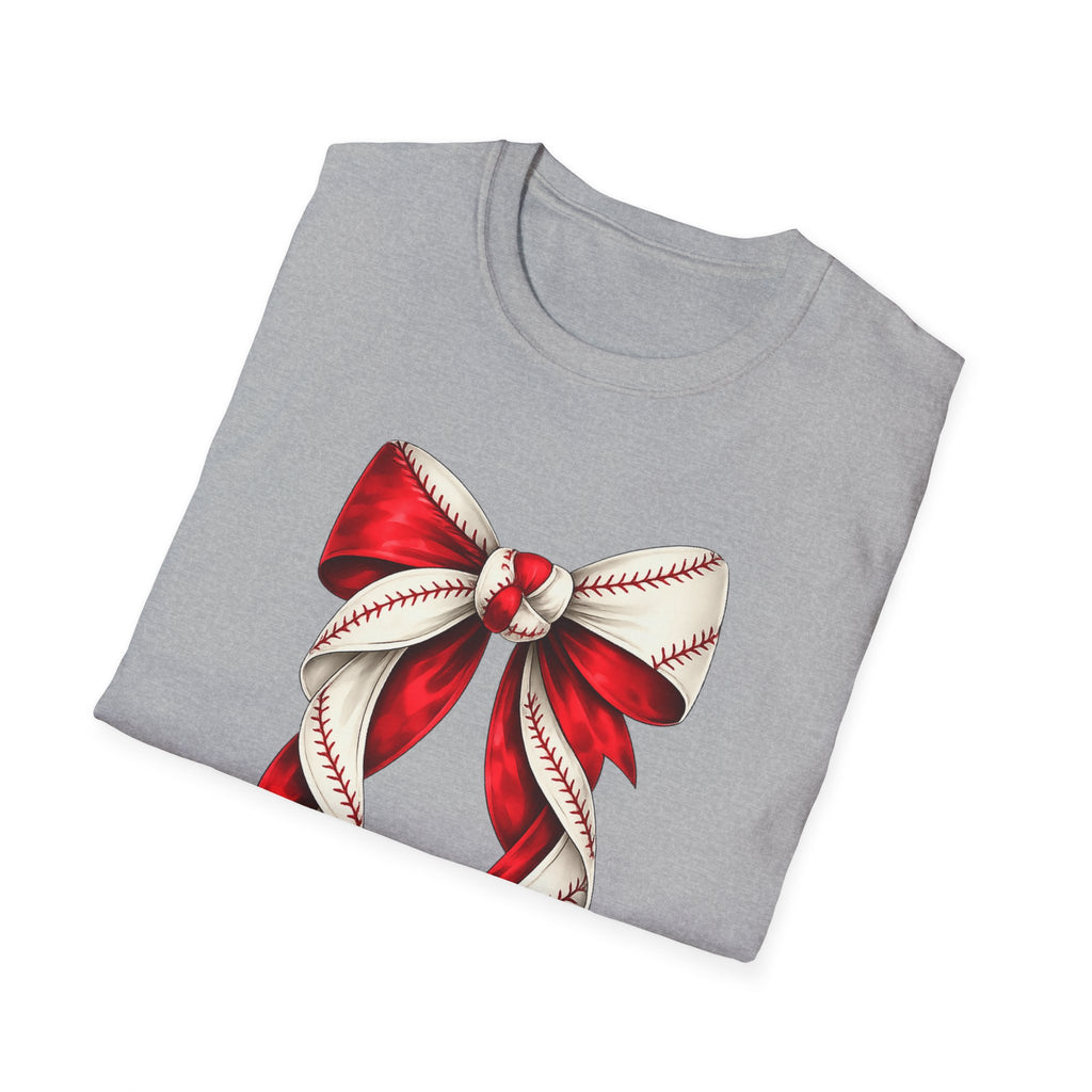 Baseball Bow T-Shirt — Vintage Red Ribbon Softball Fan Tee