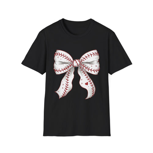 Baseball Stitch Bow T-Shirt — Cute Softball/Baseball Bow Tee for Players & Fans
